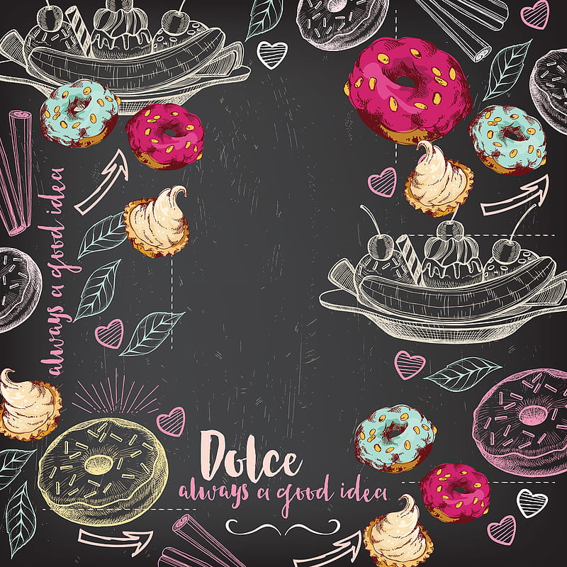 dolce sweet, black, dark, donuts, food, girlish, good idea, pink, HD phone wallpaper