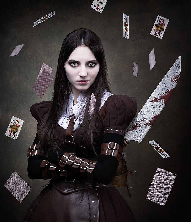 fantasy girl, playing cards, women, model, cosplay, American McGee's Alice, Alice Through the Looking Glass, HD phone wallpaper