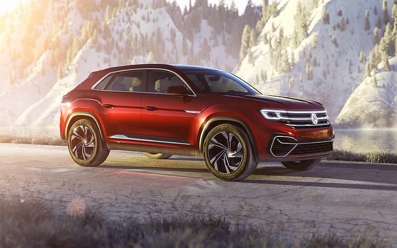 Volkswagen Atlas Cross Sport Concept, road, 2019 cars, VW, SUVs, Volkswagen, HD wallpaper