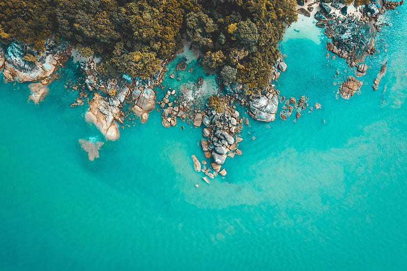 coast, rocks, aerial view, sea, water, HD wallpaper