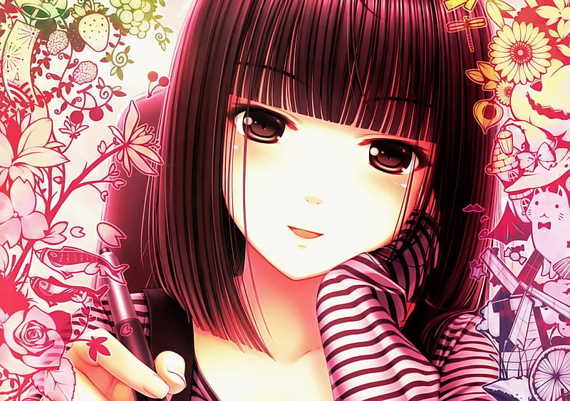 Sayori, pencil, anime, beauty, brown eyes, HD wallpaper Sayori, pencil, anime, beauty, brown eyes, HD wallpaper