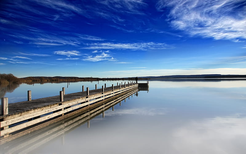 Pier wooden lake clouds sky-Scenery, HD wallpaper