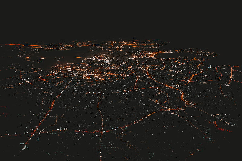 night city, lights, aerial view, night, HD wallpaper