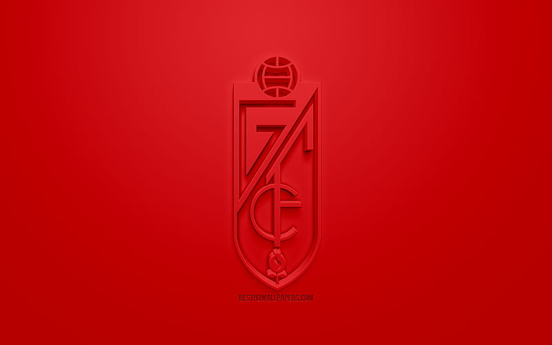 Granada CF, creative 3D logo, red background, 3d emblem, Spanish football club, La Liga 2, Segunda, Granada, Andalusia, Spain, 3d art, football, 3d logo, Granada FC, HD wallpaper