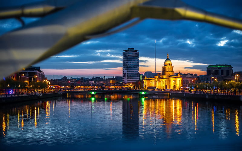 Dublin, capital, evening, river Liffey, Ireland, sunset, HD wallpaper