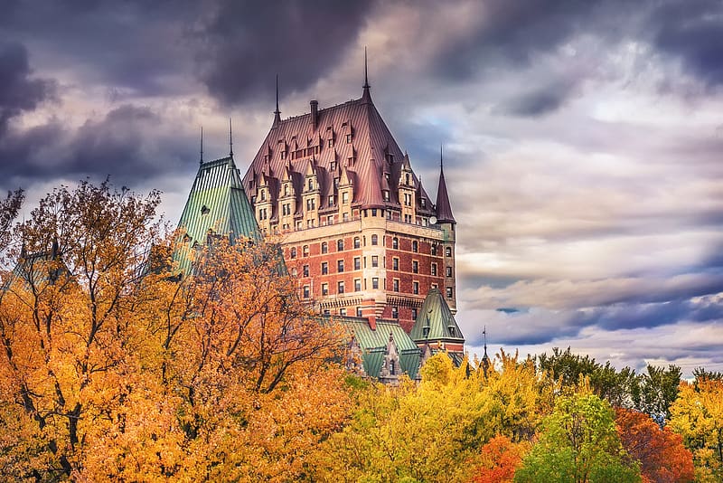 Canada, Tree, Fall, Cloud, Hotel, Quebec, , Castle, Château Frontenac, HD wallpaper