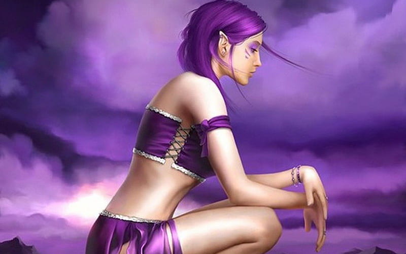 ~Purple Power~, color, fantasy, purple, girl, HD wallpaper
