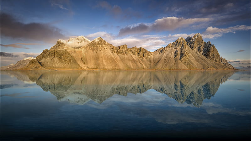 Vestrahorn mountains, reflection, lake, Iceland, HD wallpaper