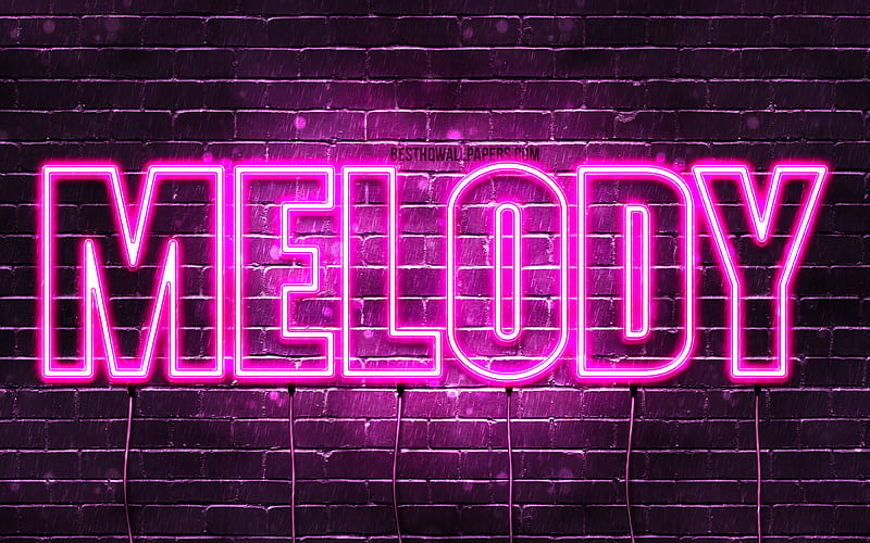 Melody with names, female names, Melody name, purple neon lights, horizontal text, with Melody name, HD wallpaper