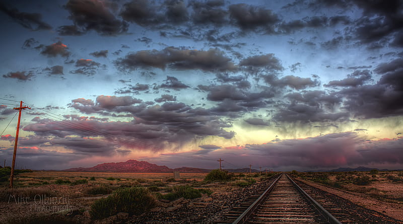 Riding the Rails, sunset, desert, train, people, HD wallpaper