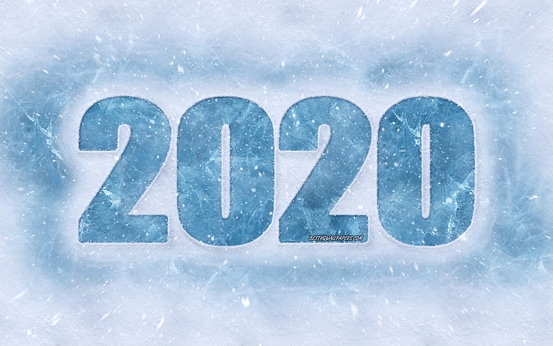 Happy New Year 2020, ice letters, snowy texture, 2020 concepts, 2020 new year, 2020 winter background, 2020, creative winter art, HD wallpaper