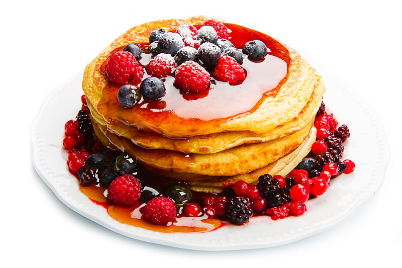 Food, Pancake, Berry, Breakfast, Fruit, Raspberry, Blueberry, HD wallpaper
