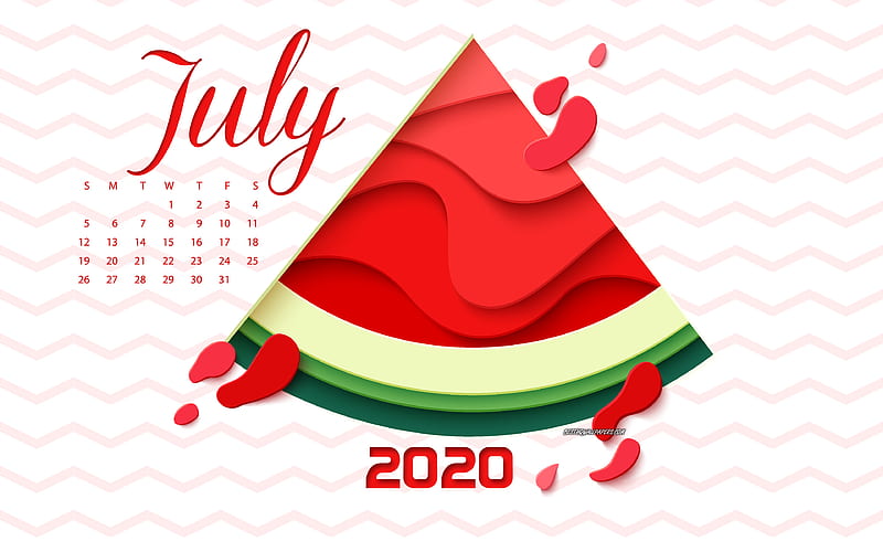 2020 July Calendar, summer 2020 calendar, watermelon, summer art, July 2020 Calendar, summer background, July, HD wallpaper