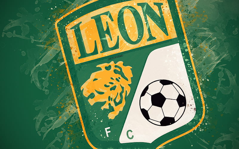 Club Leon paint art, creative, Mexican football team, Liga MX, logo, emblem, green background, grunge style, Leon, Mexico, football, HD wallpaper