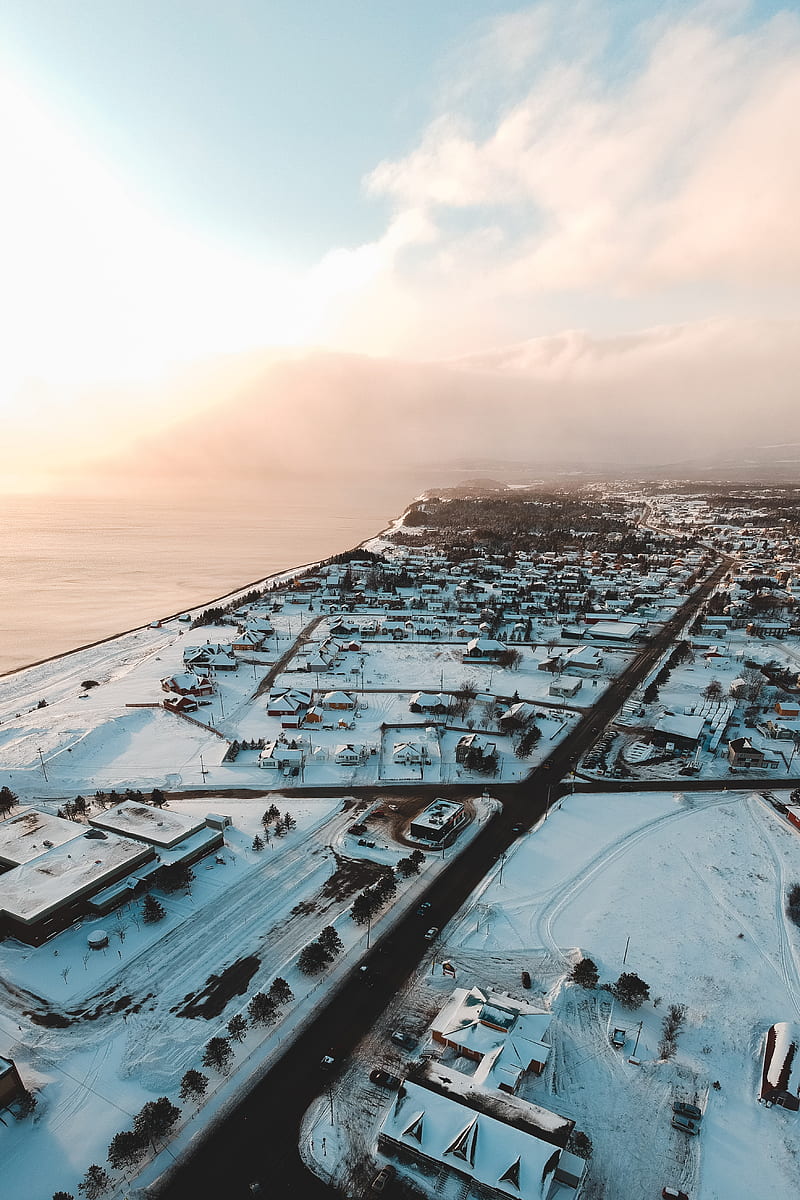 city, winter, aerial view, snow, HD phone wallpaper