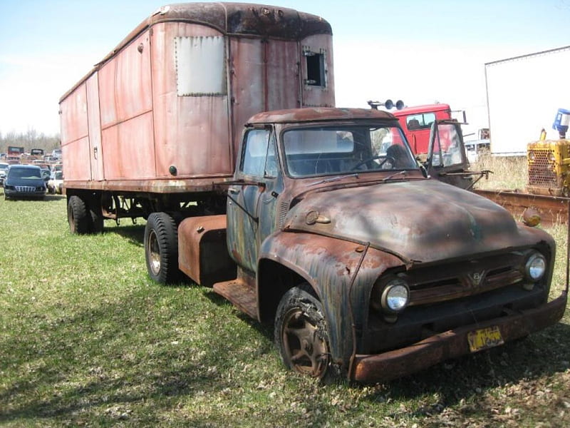 Junkyard Truck And Trailer, trailer, truck, big rig, semi, HD wallpaper
