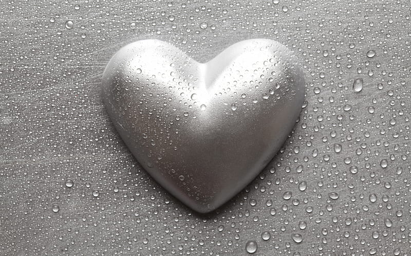 metal heart, steel heart, metal love background, silver heart, metal art, metal texture, HD wallpaper