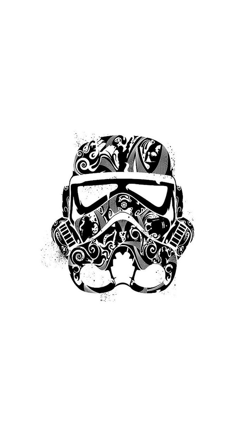 Sugar Skull Trooper, 929, art, black, cool, fan, mask, minimal, minimalist, star, storm, stormtrooper wars, white, HD phone wallpaper