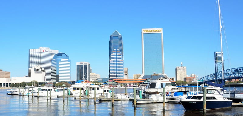 Jacksonville Florida Panorama, Harbors, Cityscapes, Boats, Nature, HD wallpaper
