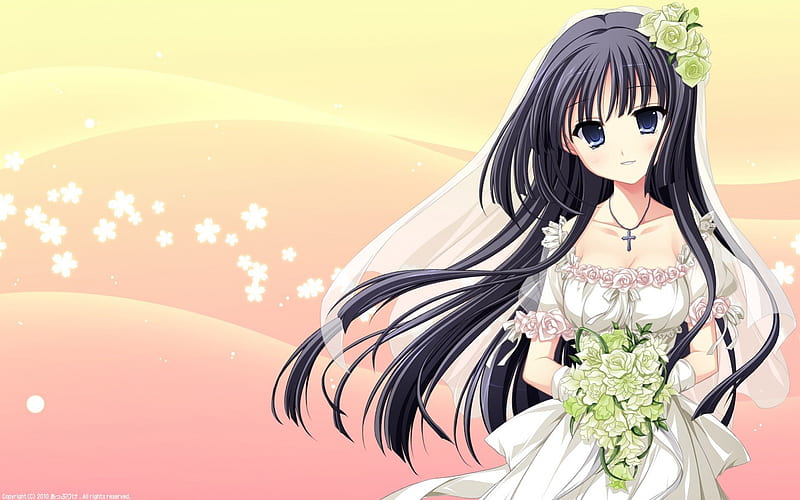 Wedding day, cute, pretty, anime, bride, HD wallpaper