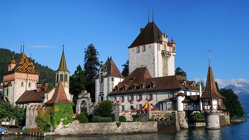 Oberhofen Castle,Switzerland, cities, medieval, old, castle, HD wallpaper