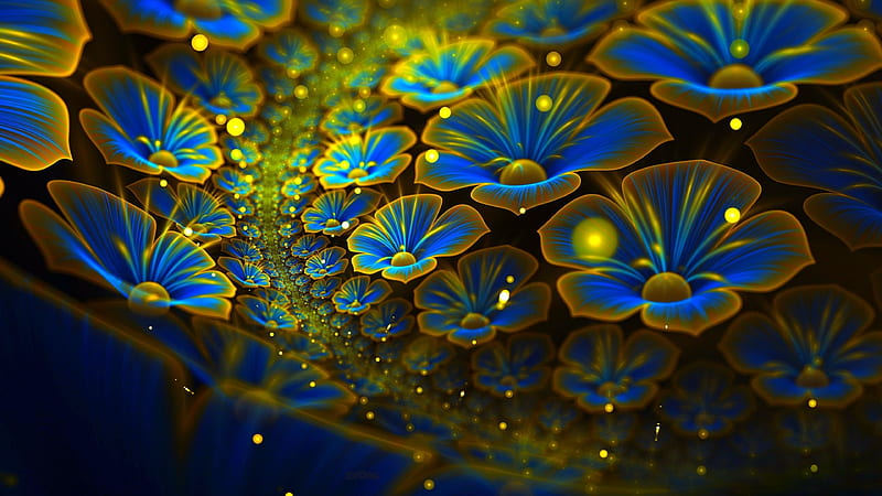 fractals, digital flowers abstraction, HD wallpaper