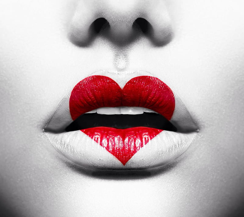 Love Lips, girl, heart, kiss, lip, red, HD wallpaper