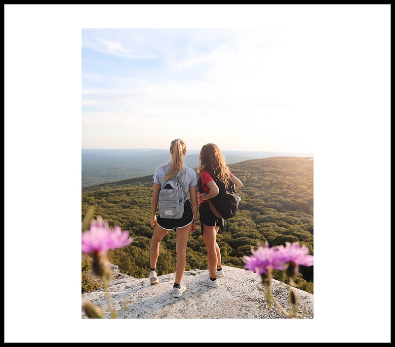 Mountain Top Hikers, Beauty, Mountains, Flowers, Autumn, Rock Ledge, HD wallpaper
