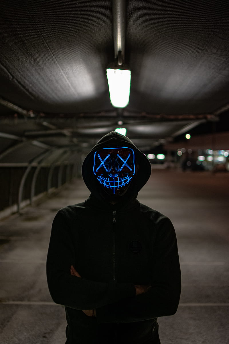 anonymous, mask, neon, hood, hoodie, HD phone wallpaper