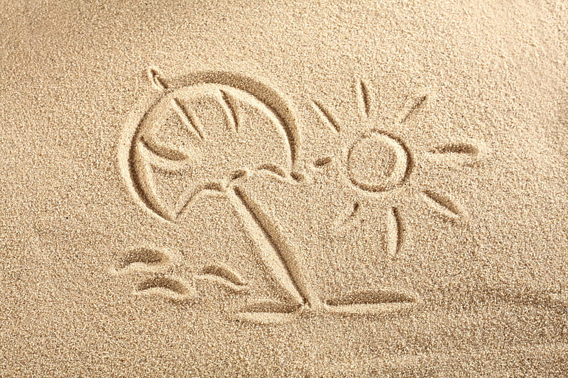 Sand, beach, sun, drawing, palm, print, HD wallpaper