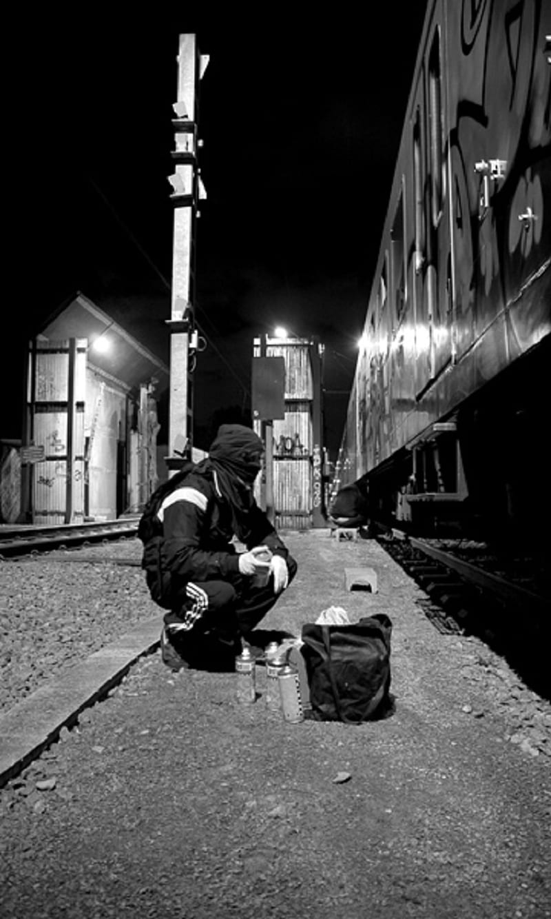 Graffiti Art, artist, black, midnight, train, white, HD phone wallpaper