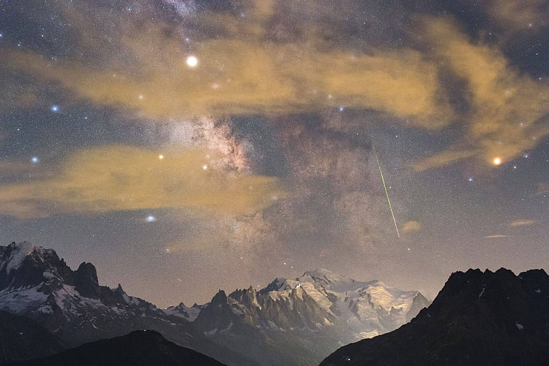 Mont Blanc, Meteor, and Milky Way, planet, galaxies, space, stars, cool, fun, HD wallpaper