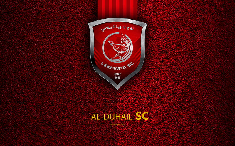 Al-Duhail SC Qatar football club, red leather texture, Al-Duhail logo, Qatar Stars League, Doha, Qatar, Premier League, Q-League, HD wallpaper