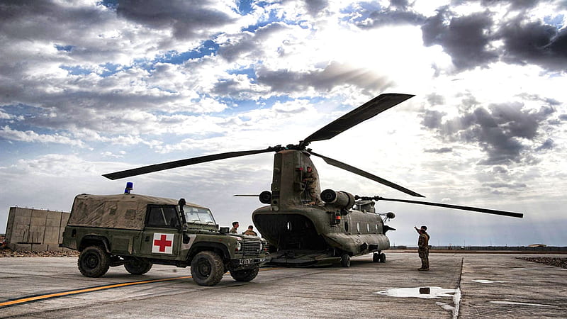 Medical Truck and Helicopter, Medical, Military, Red, Cross, Truck, Helicopter, Emergency, HD wallpaper