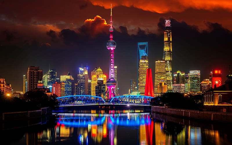 Shanghai, Shanghai Tower, Huangpu River, nightscapes, skyscrapers, China, Asia, Shanghai at night, HD wallpaper