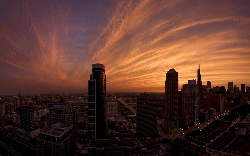City, architecture, modern, sunsets, nature, clouds, sky, HD wallpaper