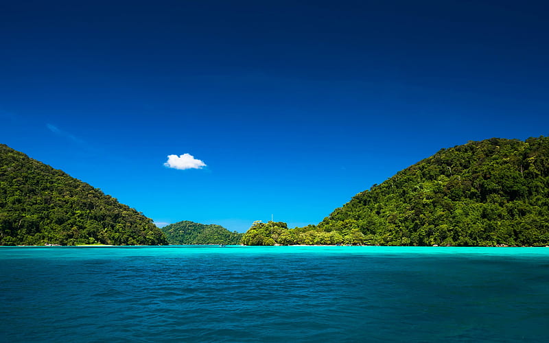 blue lagoon, ocean, tropical island, jungle, summer trip, Thailand, HD wallpaper
