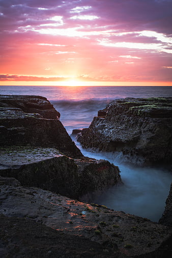 Sea, rocks, horizon, sunset, HD phone wallpaper | Peakpx
