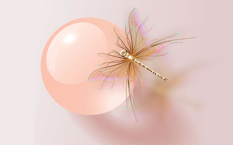 Dragonfly, jewel, pink, crystal ball, libelula, HD wallpaper