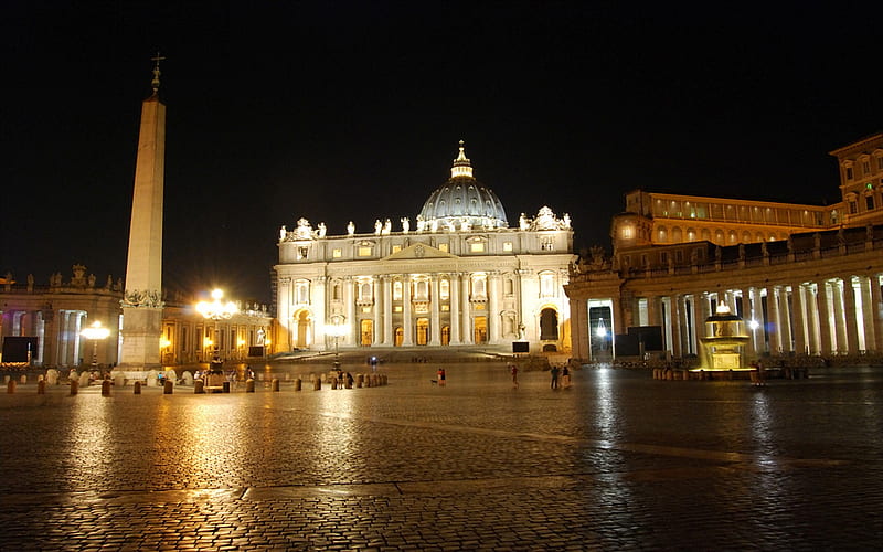 Piazza San Pietro,Roma, architecture, piazza san pietro, religious, bonito, rome, roma, lights, italy, night, HD wallpaper