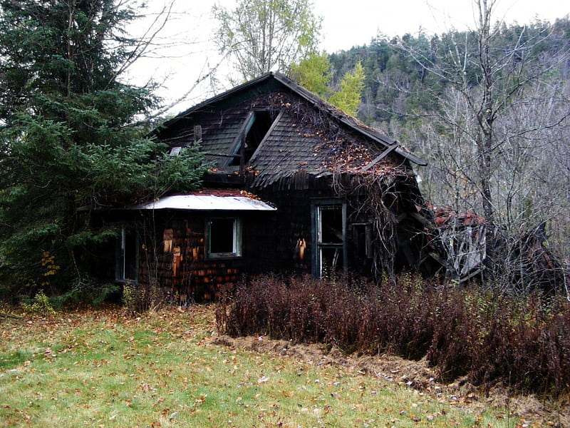 A Tahawus House, fall, house, ghost, falling, collapsed, adirondacks, town, mtns, HD wallpaper