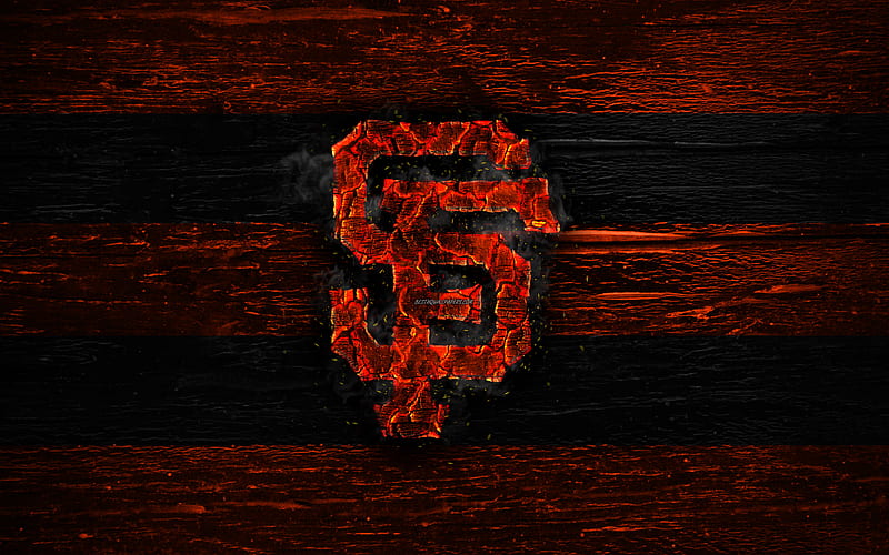 San Francisco Giants, new logo, MLB, orange and black lines, american baseball team, grunge, fire logo, baseball, San Francisco Giants new logo, wooden texture, USA, HD wallpaper