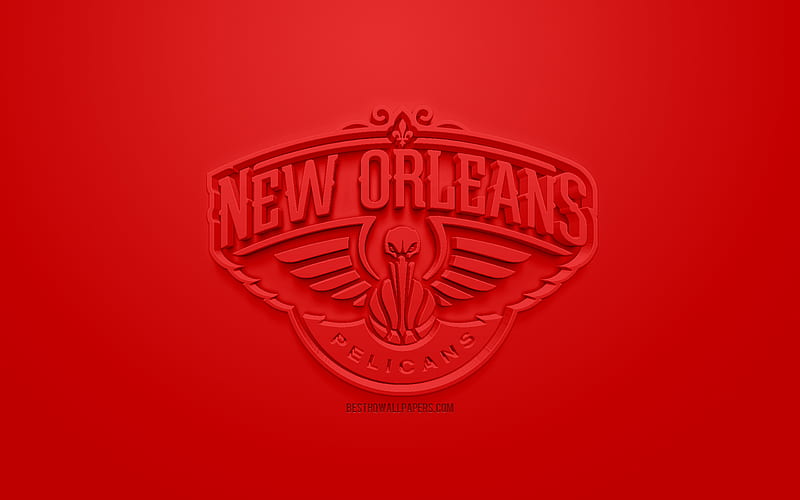 New Orleans Pelicans, creative 3D logo, red background, 3d emblem, American basketball club, NBA, New Orleans, Louisiana, USA, National Basketball Association, 3d art, basketball, 3d logo, HD wallpaper