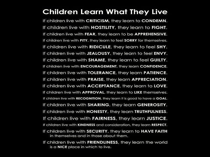 Children learn what they live, poster, message, life lessons, black, white, HD wallpaper