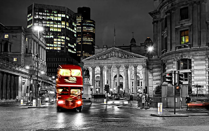 London red bus, night, United Kingdom, England, London at night, red bus in London, english cities, HD wallpaper