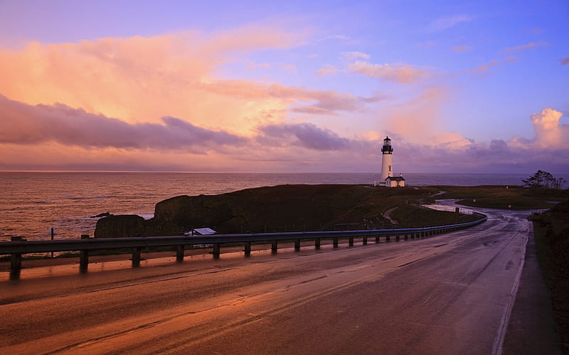 Oregon Coast Highway and lighthouse, HD wallpaper