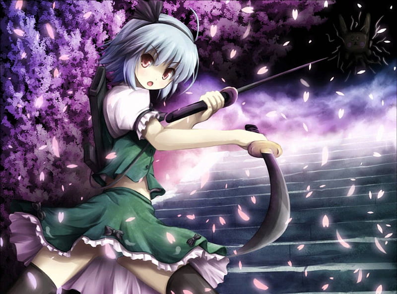 swordfight, flovers, cute, warior girl, begraund, HD wallpaper