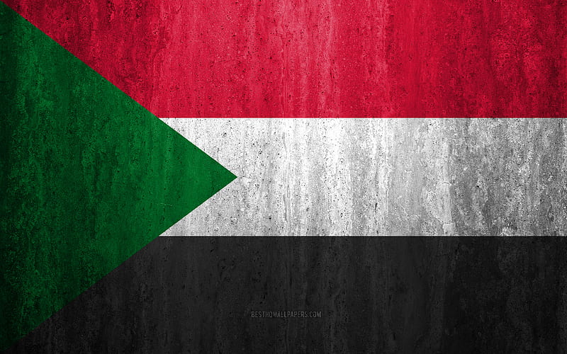 Flag of Sudan stone background, grunge flag, Africa, Sudan flag, grunge art, national symbols, Sudan, stone texture, HD wallpaper