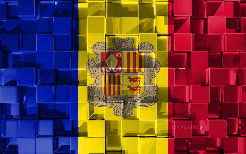 Flag of Andorra 3d flag, 3d cubes texture, Andorra flag, 3d art, Andorra,  Europe, HD wallpaper