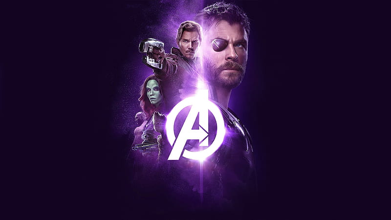 Avengers: Infinity War 2018, poster, Chris Hemsworth, infinity war, purple, movie, comics, avengers, thor, HD wallpaper